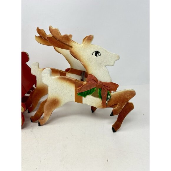 Vintage 1950s Red Wooden Santa Sleigh With Felted Reindeer Japan Folds Flat - Picture 4 of 15